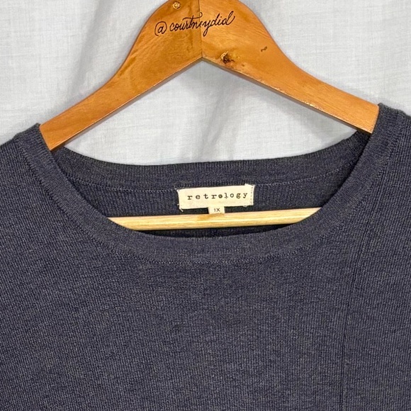 Retrology Dark Cornflower Blue, Asymmetrical Hem with Front-Tie Sweater in 1X - Picture 7 of 14